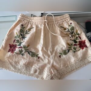 Zara Cream Floral Embroidered Women Shorts